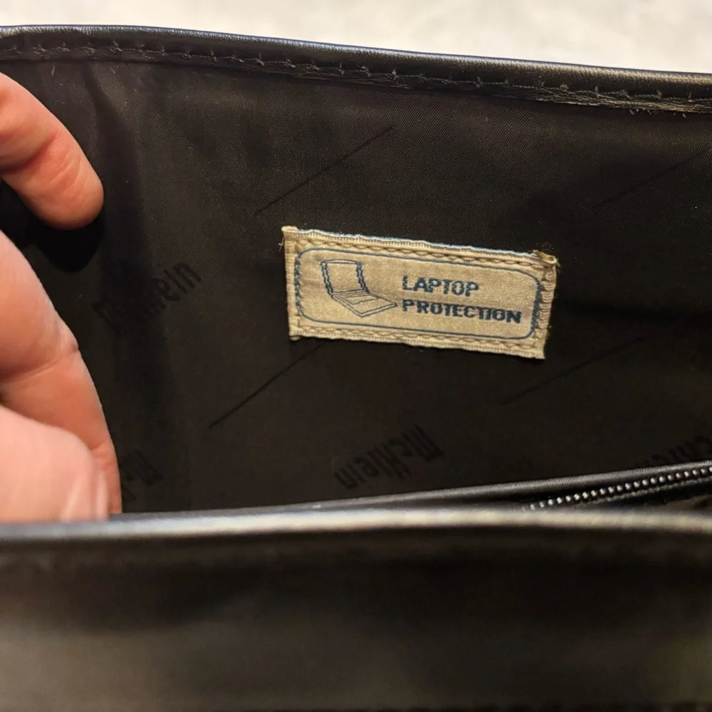 McKlein Black Leather Laptop Messenger Bag Flap Over Crossbody Briefcase